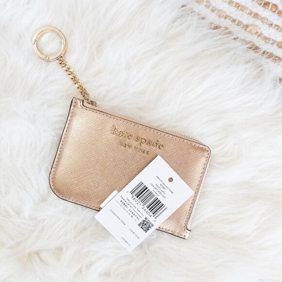 ♠️ kate spade ♠️ NWT! CAMERON ROSE GOLD L-ZIP CARD HOLDER WALLET KEYCHAIN COMBO - Picture 1 of 16